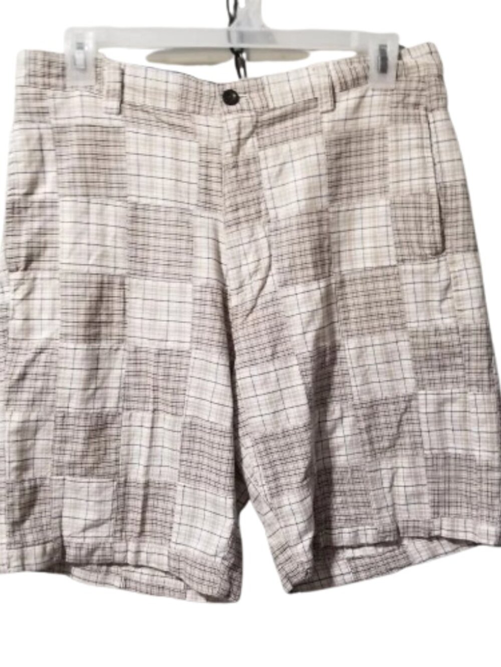 Chaps Shorts Men's 34 Cotton Patchwork Plaid Tan White Chino